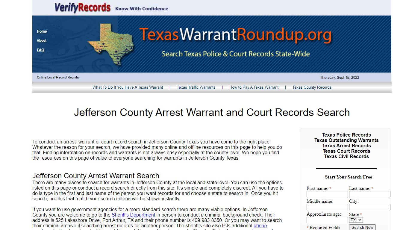 Jefferson County Arrest Warrants Search - TEXAS WARRANT ROUNDUP.ORG